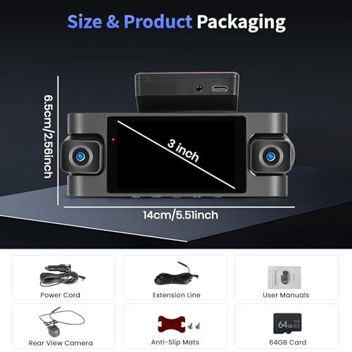 Hikity 4 Channel Dash CAM, WiFi Dash CAM 2K Delantero y 1080P Trasero Interior Izquierdo Derecho, Cámara de Coche con Tarjeta de 64GB - Wi-Fi, G-Sensor, Grabación en Bucle, Visión Nocturna - imagen 8