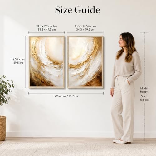 Image of Livin'luxe Set of 2 Golden Abstract Swirl Wall Photo with Frame for Living Room Bedroom Hall Office Decor, Premium Wooden Synthetic Frame Luxury Artwork Gift