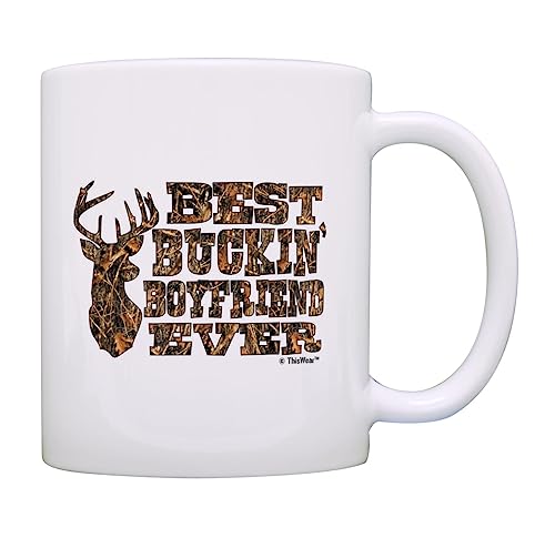 ThisWear Country Gift for Boyfriend Best Buckin' Boyfriend Ever Wood Camo Gift 11oz Ceramic Coffee Mug Tea Cup White