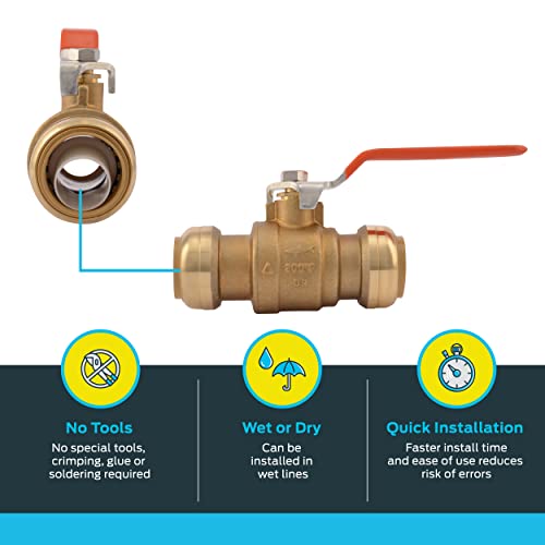 Image of SharkBite 1 Inch Ball Valve, Push to Connect Brass Plumbing Fitting, Water Shut Off, PEX Pipe, Copper, CPVC, PE-RT, HDPE, 22223-0000LFA
