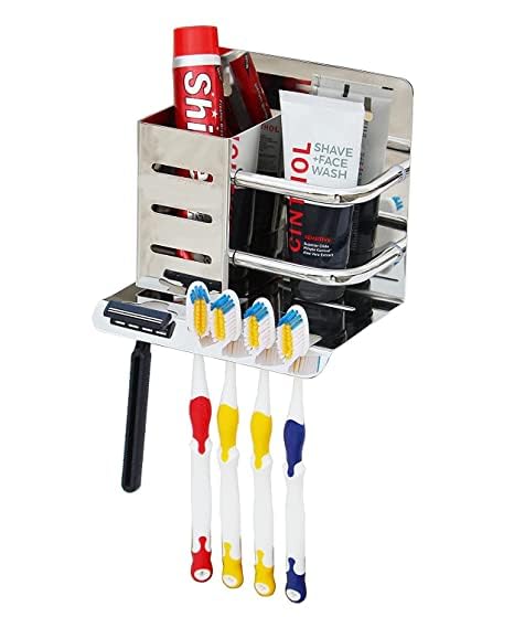 Image of SS Tooth Brush Holder /Multipurpose Stand /Tumbler for Bathroom Accessories /Stainless Steel Toothbrush Holder