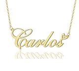 Carlos Heart Name Necklace 18k Gold Plated Stainless Steel Nameplate Pendant Jewelry for Womens Mens 16"