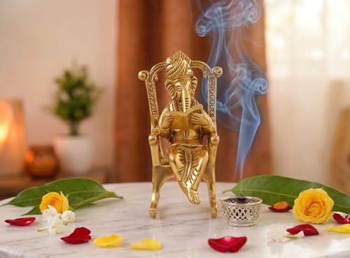 Image of KridayKraft Metal Chair Ganesh ganpati Idol with Reading Ramayan Home Decoration and Gifts for Your Love Once