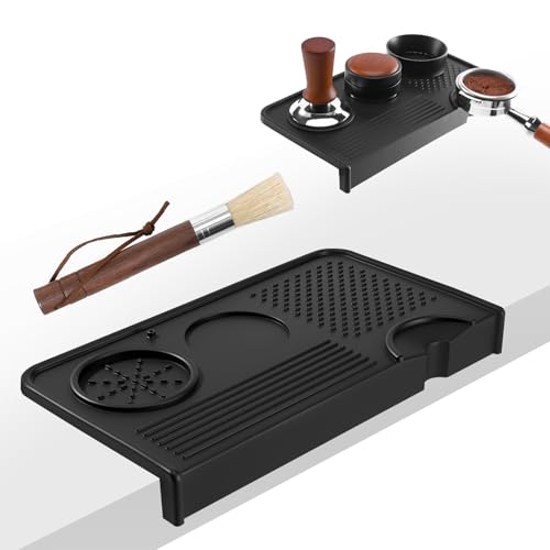 Espresso Tamping Mat and Coffee Brush Set, Food Grade Silicone Coffee Tamper Mat, Portafilter Mat for Barista Espresso Machine Acceessories, Waterproof Heat Resistant Tamp Station for counter