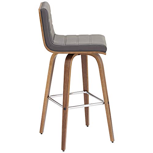 Butaco Armen Living Vienna de madera de nogal con asiento giratorio tapizado en cuero sintético gris moderno 29 1/2" de alto con respaldo y reposapiés para barra de cocina miniatura 7
