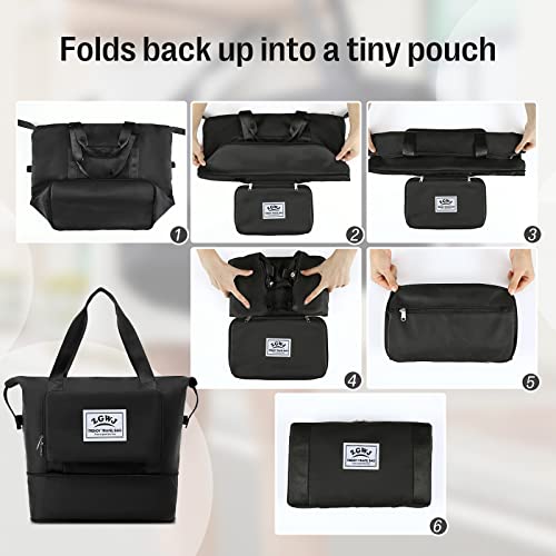 ZGWJ Travel Tote Bags, Expandable Overnight Weekender Bag for Women Foldable Carry-On4