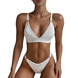 Conjunto de bikini de dos piezas para mujer, push up, cuello en V, traje de baño con control de abdomen, traje de baño Cheeky Bottom de cintura baja, traje de baño sexy y elegante, O blanco., S