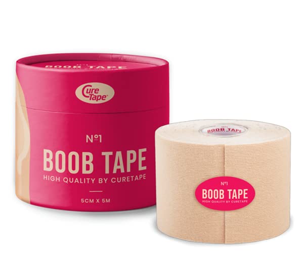 CureTapeBoob Tape N°1 for Sensitive Skin | Beige | Breast Lift Tape | Free Reusable Nipple Patches | Self Adhesive Strapless Bra