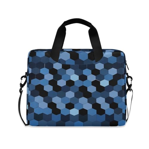 Bolso para laptop con asa y correa azul hexagonal