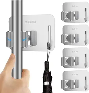 Chillyfit Broom Holder Wall Mounted 1 Pack, mop Holder for Wall, Broom Holder, self Adhesive Holder Stand to Mount Cleaning Brush Stick Hanger, Wiper Organizer Storage, Wall Hook for Bathroom, Home