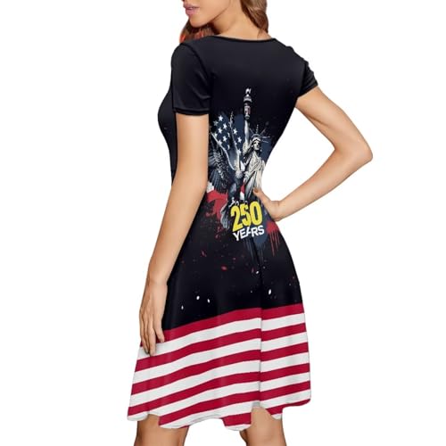 Image of AFPANQZ Womens Casual Summer Lightweight Vintage Dress Short Sleeve Midi Dress Knee-Long Luxury Formal Dress