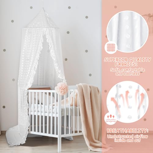 Image of Princess Bed Canopy for Girls - Crib Canopy for Bed - Mosquito Net for Bed, Kids Bed Canopy with Princess Room Decor for Girls Bedroom,Children's Reading Room Decor (White)
