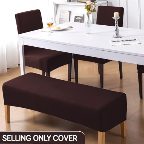 Image of HOKIPO 'SereneSolids' 140 GSM Dining Chair Cover Set of 4 with 1 Bench Cover, Coffee (AR-6282-CFE)