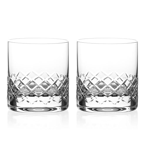 DIAMANTE Grosvenor Crystal Whisky Tumblers - Hand Cut Traditional Cut Lead Free Crystal Glasses - Set of 2-310ml