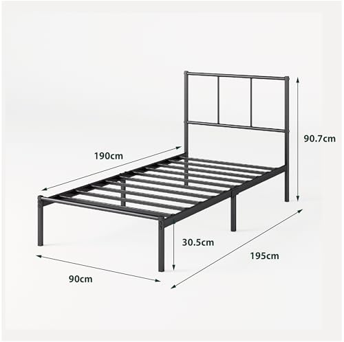 Image of Zinus Justin Bed Frame 190 x 90 cm - Metal - Black - Headboard - Easy Assembly - Height 30 cm - Under Bed Storage - Modern Design