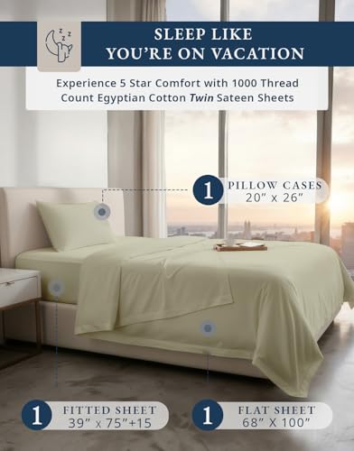 Image of LANE LINEN Girls Twin Sheets 1000 Thread Count 100% Egyptian Cotton - Linen