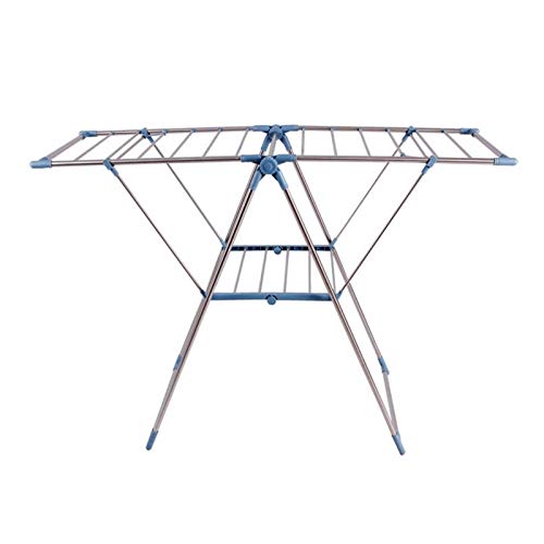 Aiaoi Winged Airer Clothes Scalable Compact Folding Drying Rack Gray-blue Stainless Steel Landing (Color : Gray+blue, Size : Small)