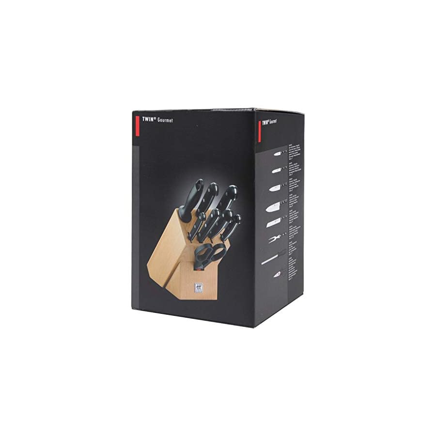 ZWILLING Knife Block, 9 pcs., Wooden block, Knives and scissors made of special stainless steel, Plastic handle, Twin Gourmet