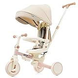 子供用三輪車 7in1 折りたたみ 手押し棒付き 6ヶ月-6歳 座面回転 自転車 超軽量 乗用玩具 誕生日 プレゼント【カラー：ピンク】