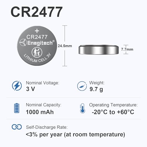 Enegitech CR2477 Lithium Button Battery Coin 2477 3V Button Cell for Wall Clocks, Hygrometers, Electronic Scales, Smart Meters, Compatible with Ecobee Smart Sensor Coin Cell (6 Pack)