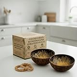 cocovibes Kokosnuss Schalen 2er-Set Deko Flur Holzschale Schlüsselablage Schmuckschale ∅13 cm, gold-schwarz