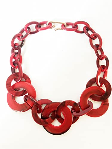 Ufraky Women Simple Acrylic Collar Choker Cluster Bib Statement Chain Necklace And Hoop Earring Jewelry Set, 18" (Red) #TOP2