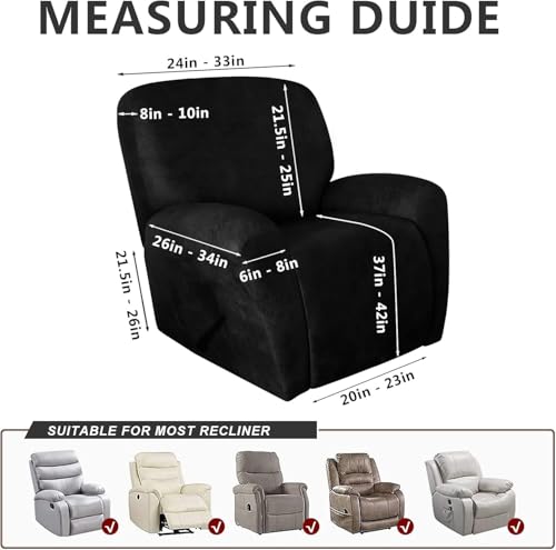 Image of molasofa Recliner Chair Cover- 4 Piece Leather Like Large Recliner Cover with Pocket Soft Non Slip Stretch Recliner Slipcover for Lazy Boy Recliner Chair Washable Furniture Protector (Black)