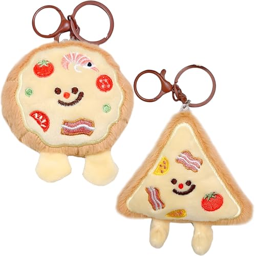 Image of TECHPLUS 2 Pack Pizza Keychains - Plush Squeaky Food-Themed Bag Charms, Fun Gifts for Men Women, Accessories for Purse and Car Keys