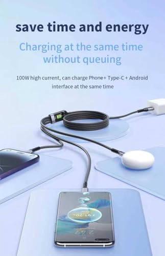 Image of 3-in-1 100W Fast Charging Cable with LED Display | 5A PD Braided Nylon Multi USB Cable (Type-C, Lightning, Micro USB) for Laptops, iPhones, Android & Tablets | 480Mbps Data Sync | 1.2m