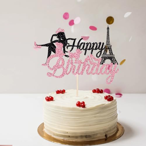 Kaoenla Paris fashion Girl Happy Birthday Cake Topper, Tower Bday Party Decorations, Ooh La La Party Supplies for Girl Birthday Party Decor(Paris Girl)