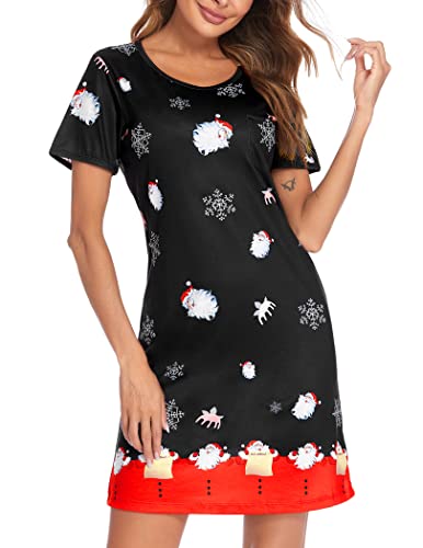 Ekouaer Nightgowns For Christmas Women Soft Cotton Short Sleeve Holiday Sleepwear (Santa Claus Print M) #TOP19