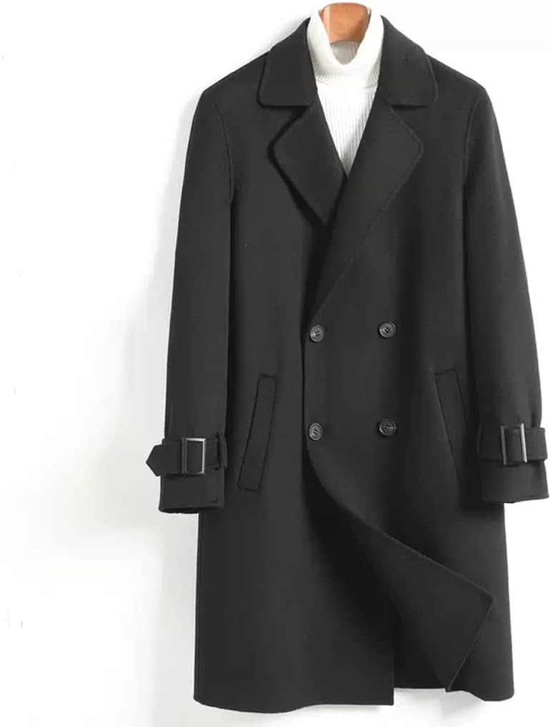 Tweed Coat Men's Long Paragraph Tweed Jacket Men's Double-Sided Coat Autumn and Winter(L Code)