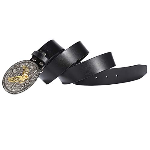 Fityle Cintos De Cinta De Couro De Estilo Retro Flying Eagle \u0026 Arabesque Buckle Belt - Preto