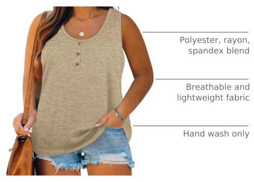 Image of Womens Plus Size Tank Tops Summer Button Down Henley Shirts Sleeveless Tops