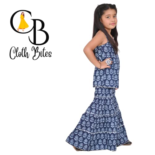 Image of Printed Cotton Sharara Set for Kids, Traditional Dresses Set for Baby, Ethnic Outfits for Girls, Sleeveless Kurti Set
