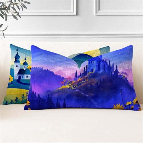 Funda Cojin 40x80,Juego de 2 Cojines Exterior Dibujos animados Fundas Cojines Rectangulares Casas Funda Almohada Impermeable,Cogines Sofá con Cremallera Invisible para Sala de Estar Jardín Coche J2-9