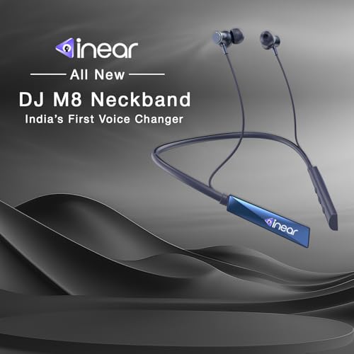 Image of inear DJ-M8 Bluetooth Neckband with 60H Playtime, Voice Changer, Magnetic On Off, Type-C Charging, Dual Pairing, ANC, Mic, HD Sound, IPX, for Gaming Running Gym Sports (Blue)