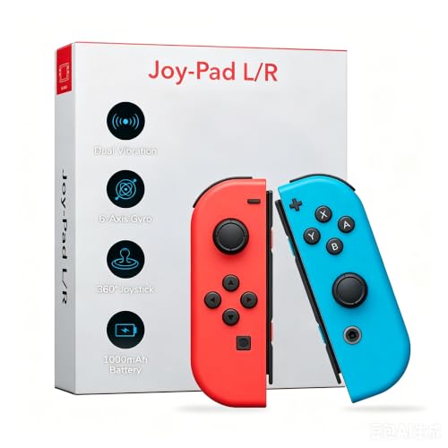 XAVOMEDINAL Switch Controller Replacement Accessories with Double Vibration/Wake-Up/Motion Control/Screenshot (Blue Red) image 3