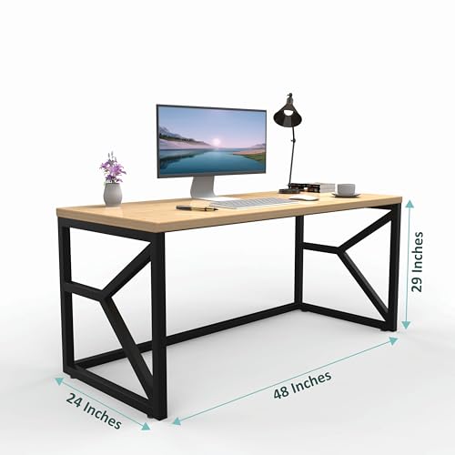 Image of Honey Touch Duke Metal & Wood Workstation Desk | 1200mm x 600mm Top Size | 122 x 61 x 73 cm (L x W x H) | Modern Computer Table for Home Office & Work from Home | Heavy Duty Study Desk