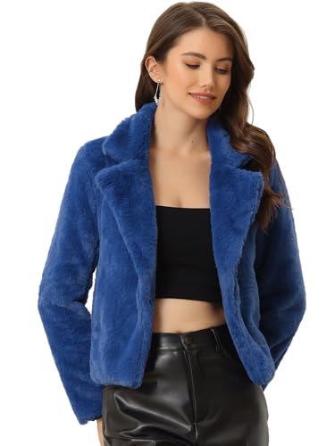 Manteau court en fausse fourrure bleu royal Allegra K S pour vos soirées d'hiver élégantes