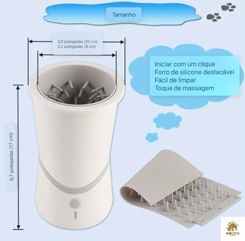 Limpador de Patas para Pets Elétrico Portátil, Copo de Limpeza Recarregável via USB, Ideal para Cães