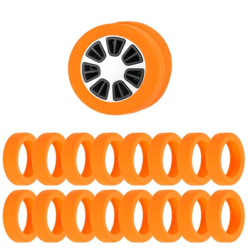 Image of 16 Pack Luggage Wheel Protection Cover, Wear Resistant Anti Noise Silicone Protector Cover for 2-3 inch Spinner Wheel for Suitcase Chairs Caster Travel, Orange