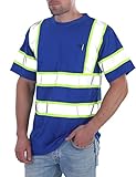 sesafety High Visibility Shirts for Men Class 3 Hi Vis Reflective Construction Shirts for Men with Pocket Safety T Shirt for Mens Work Shirt for Mens Short Sleeve Blue Yellow Strips 2XL