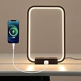 MASIVEL Black Modern Table Lamp LED Bedside Lamp with USB Port Rectangular Shape Bedroom Lamp Plug-i