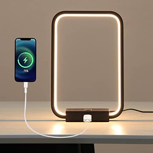 Masivel Black Modern Table Lamp Led Bedside Lamp With Usb Port Rectangular Shape Bedroom Lamp Plug-In 3 Way Dimmable Nightstand Light Fixture For Reading Desk And Office #TOP7