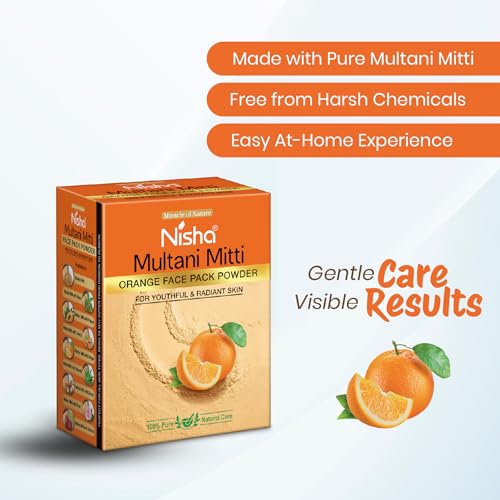 Image of Nisha Orange Multani Mitti for Face 100g | Fuller's Earth Powder | Natural Oil Control, Acne & Tan Removal | Skin Brightening Face Pack