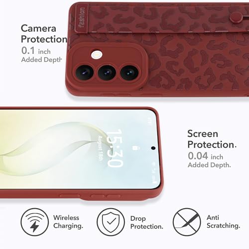 Image of Compatible with Samsung Galaxy S26 Case with Strap Wrist Wine Red | Cheetah Print Shockproof Soft TPU Protective Cover for Women Girls, Slim Anti Scratch Case 6.3 Inch, Wine Red