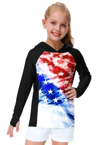 Image of AOBUTE Unisex Kids Long Sleeve Hoodie Rash Guard Boys UPF 50+ Swim Top with Thumb Hole 3-12 Years