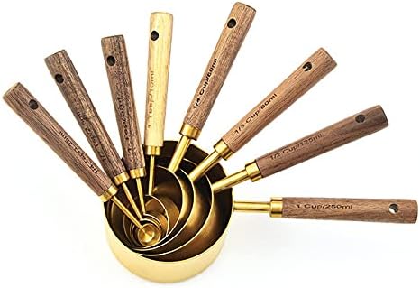 Measuring Spoon Set Wooden Handle Stainless Steel Measuring Cups Spoons Baking Tools Coffee Bartending Scale Kitchen(Color:4pcs Small) (8pcs Set)