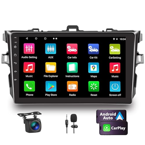 Car Stereo for Toyota Corolla 2007-2012 with Wireless Apple Carplay and Android Auto,9 Inch Touch Screen Car Radio with 4K Camera Support BT/Mirror Link/FM/WiFi/GPS Navigation, 2GB+32GB,